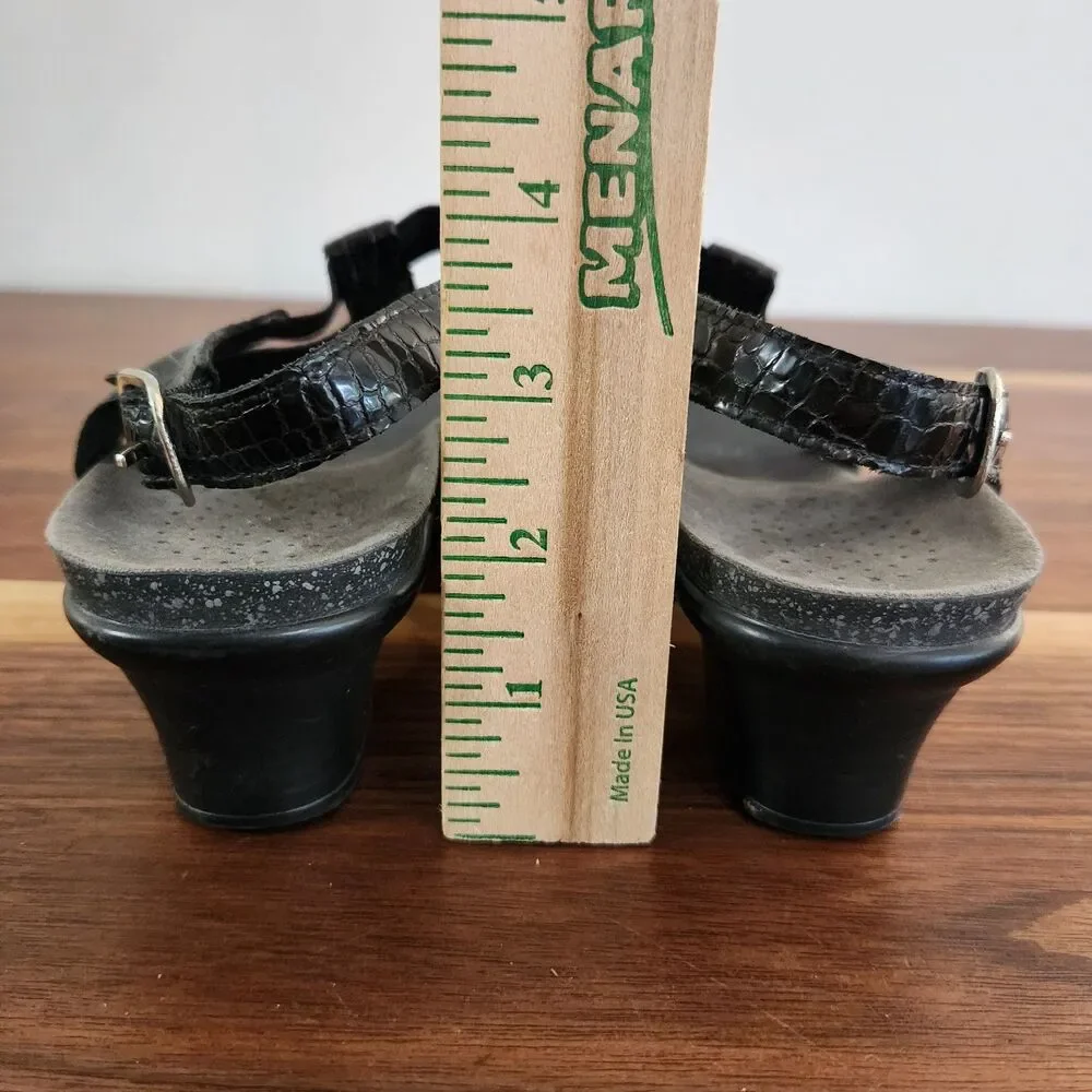 SAS Allegro Black Leather Heeled Sandal Croc Animal Alligator Print Strappy 7.5
